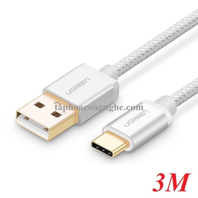 Ugreen 20815 3M màu Trắng Dây USB 2.0 sang Type-C đầu nhôm dây bọc vinyl US174 30020815